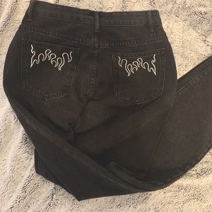 Black SHEIN mom jeans with flames on the back <3